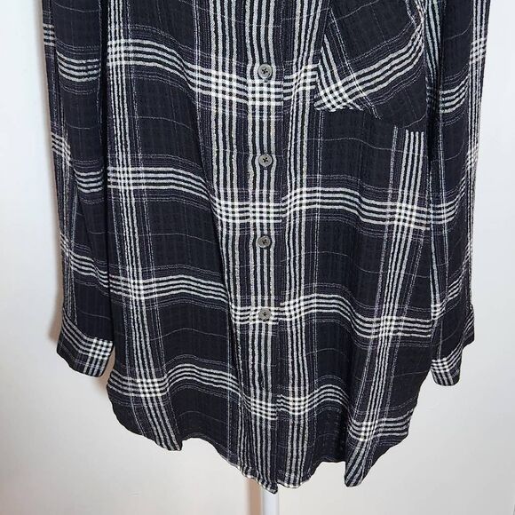 Good Hart Black and White Plaid Button Down Tunic Shirt Size Small - Picture 5 of 9